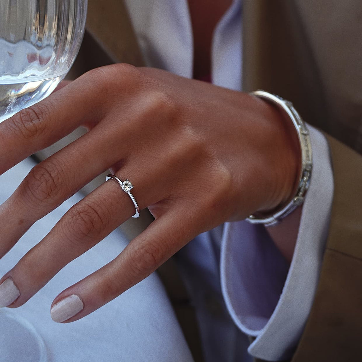 Oxford sølv rund solitaire ring
